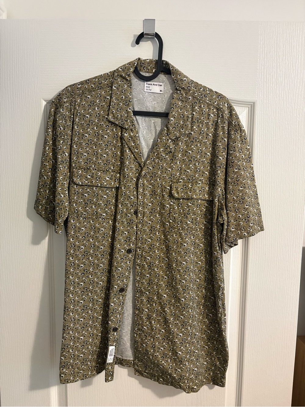 Frank & Oak Olive Green Short Sleeve Button-Down Shirt